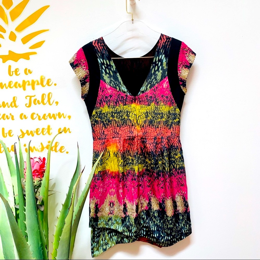 Charlie Jade Abstract Satin Faux Leater A-Line Multi-Color Short Sleeve … - Picture 8 of 8